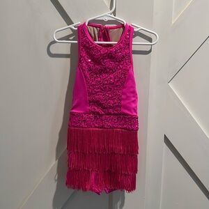 Weissman dance costume size SC 6/6x in pink with sparkles and fringe